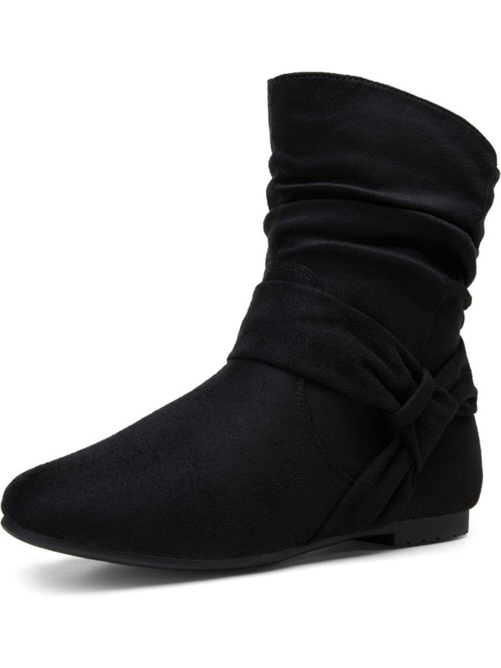 Stylish Women's Slouch Ankle Boots - Flat Low Heel Side Zip Booties, Chic